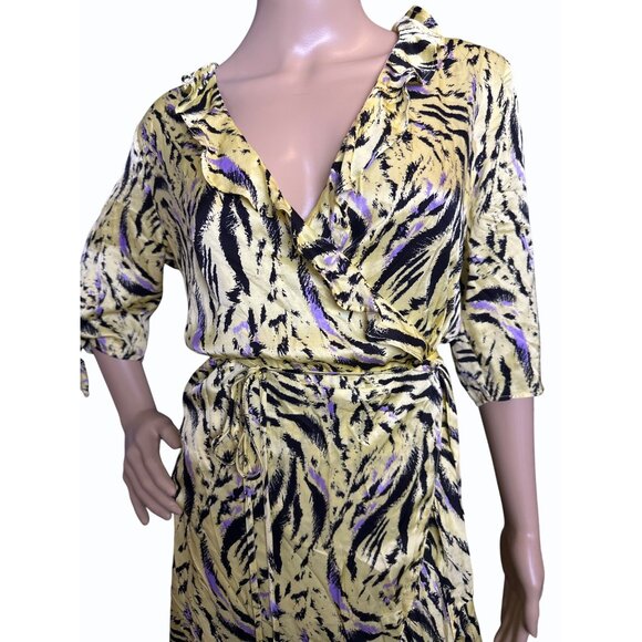 NWT‎ ESQUALO Wrap Dress Zebra Print Yellow Black  Size 8, Ruffle Feminine - Picture 4 of 16